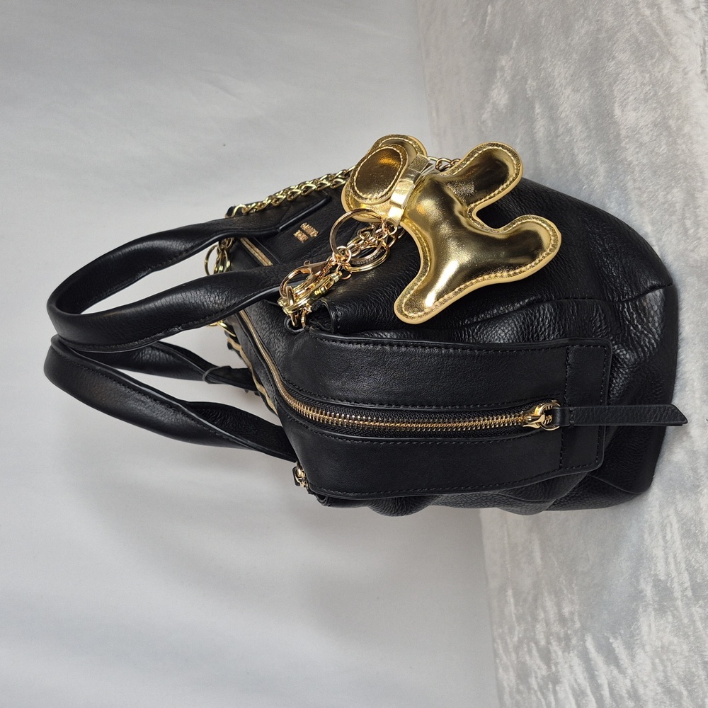 Vince Camuto Black Leather Handbag with Gold Accents - Picture 9 of 17
